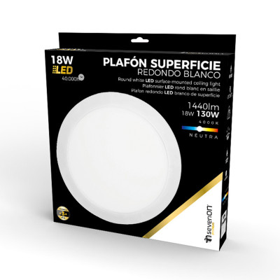 Downlight de Superfície LED Redondo 18W 1440lm Ø22,5cm 4000K Branco 40000H 7hSevenOn Downlight de Superfície 3
