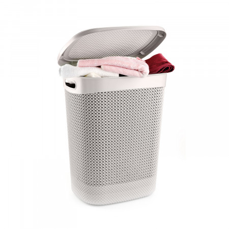 Tradineur - Cesto para ropa sucia de plástico con tapa 60 litros, wengué,  43 x 35,5 x 62 cm, pongotodo, cubo para la colada con