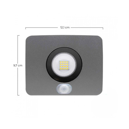 Projetor LED de exterior Ultraslim de 10 W, IP65, com sensor crepuscular e de movimento, orientável, em alumínio, 4000 K 7hSeven