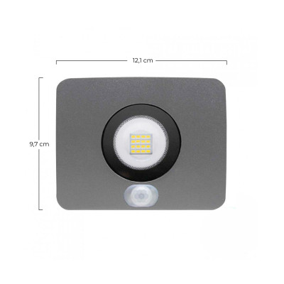 Projetor LED de exterior Ultraslim de 10 W, IP65, com sensor crepuscular e de movimento, orientável, em alumínio, 4000 K 7hSeven