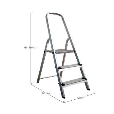 Escalera de Aluminio con 3 Peldaños Gris 130x42x68cm 7house Escaleras 2