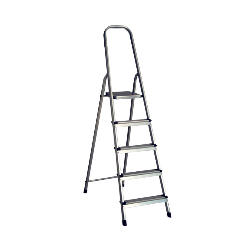 Escalera de Aluminio con 5 Peldaños Gris 177x47x98cm 7house Escaleras 1 Escalera de Aluminio con 5 Peldaños Gris 177x47x98cm 7house Escaleras 1