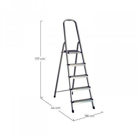 Escalera de Aluminio con 5 Peldaños Gris 177x47x98cm 7house Escaleras 2 Escalera de Aluminio con 5 Peldaños Gris 177x47x98cm 7house Escaleras 2
