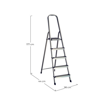 Escalera de Aluminio con 5 Peldaños Gris 177x47x98cm 7house Escaleras 2