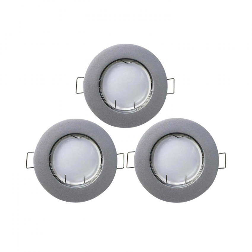 Pack 3 projectores redondos de encastrar LED GU10 7W 525lm Ø7cm Alumínio 7hSevenOn Downlight de encastrar 1