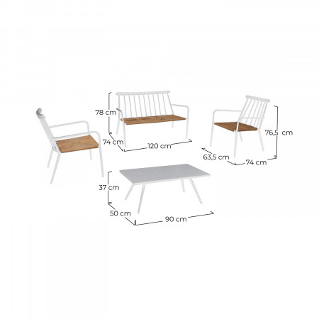 Conjunto de jardim Mesa retangular, 1 sofá e 2 cadeiras Bali Branco 7house Conjuntos de terraço 2
