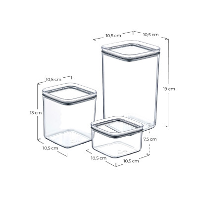 Conjunto de 6 recipientes herméticos para alimentos pequenos, médios e grandes, quadrados e rectangulares 7house C Acessórios