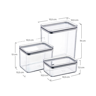 Conjunto de 3 recipientes herméticos para guardar alimentos, pequeno, médio e grande, rectangulares 7house Acessórios de cozinha