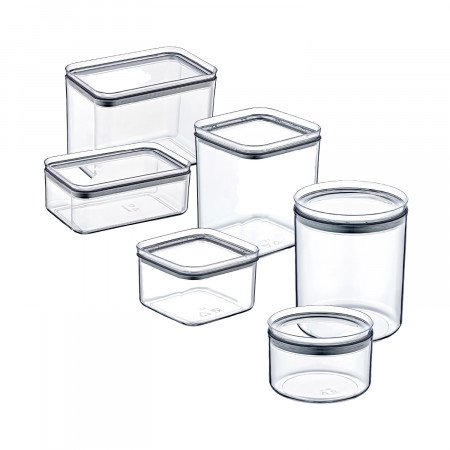 Conjunto de 6 recipientes herméticos para guardar alimentos, pequenos e médios, quadrados, rectangulares e redondos 7house Acess