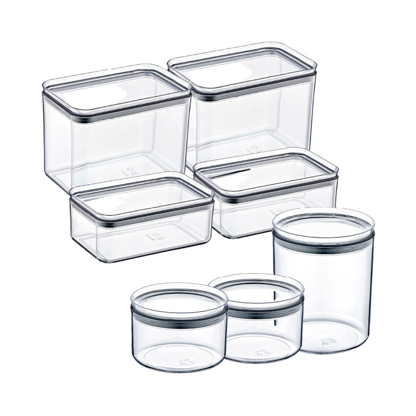 Set 7 Recipientes Herméticos para Alimentos Pequeños y Medianos, de formas Rectangulares y Redondas 7house Accesorios de Cocina 