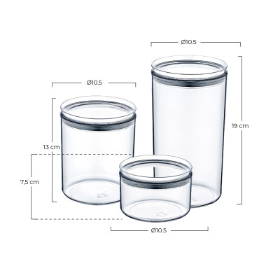 Conjunto de 3 recipientes herméticos para alimentos pequenos, médios e grandes, redondos 7house Acessórios de cozinha 5