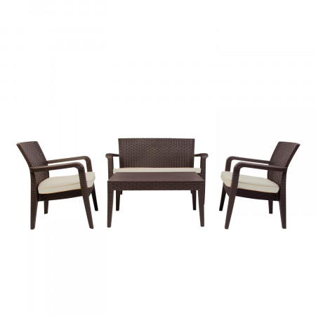Conjunto de jardim Mesa retangular e 3 cadeiras com almofadas Relax Troya Castanho 7house Conjunto de sofá e mesa de centro 1