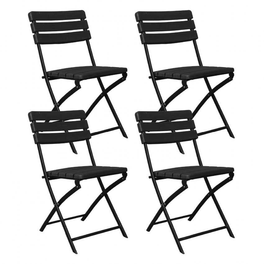 Pack 4 Cadeiras dobráveis com efeito madeira preto 55x46x81cm 7house Cadeiras dobráveis 1