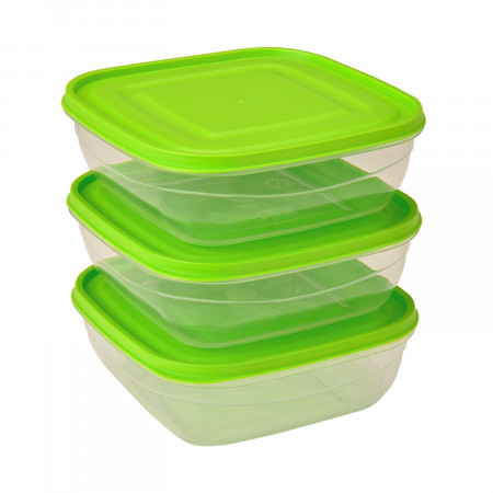 Pack 3 Recipientes Herméticos para Alimentos Cuadrado con Tapa Verde 12.5x12.5x4.5cm 7house Accesorios de Cocina 1