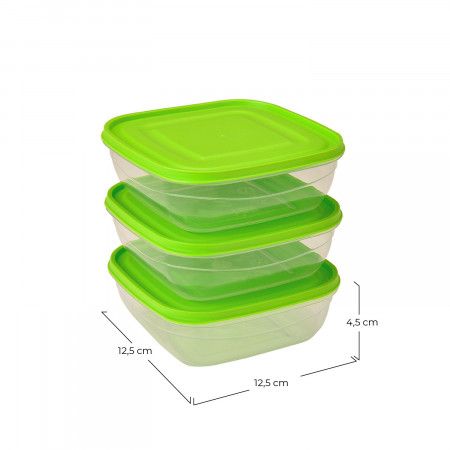 Pack 3 Recipientes Herméticos para Alimentos Cuadrado con Tapa Verde 12.5x12.5x4.5cm 7house Accesorios de Cocina 2
