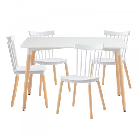 Conjunto de jantar Mesa retangular branca e 4 cadeiras em madeira de faia Conjunto de mesa e cadeiras Morgan White Thinia Home d