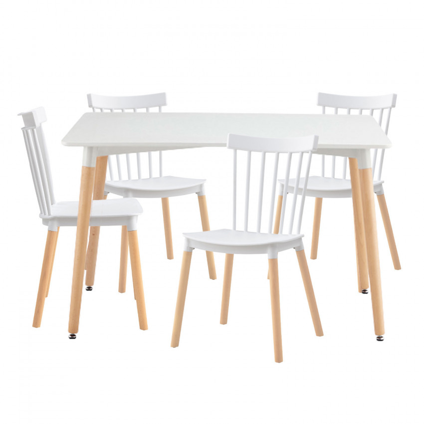 Conjunto Comedor Mesa Rectangular Blanca y 4 Sillas de Madera de Haya Morgan Blanco Thinia Home Conjuntos de Mesa y Sillas de Co