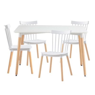 Conjunto de jantar Mesa retangular branca e 4 cadeiras em madeira de faia Conjunto de mesa e cadeiras Morgan White Thinia Home d