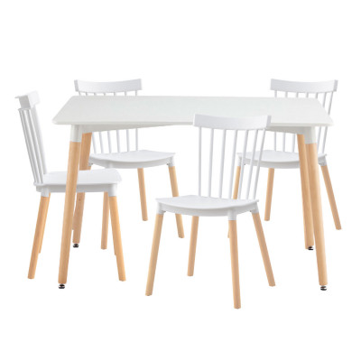 Conjunto Comedor Mesa Rectangular Blanca y 4 Sillas de Madera de Haya Morgan Blanco Thinia Home Conjuntos de Mesa y Sillas de Co