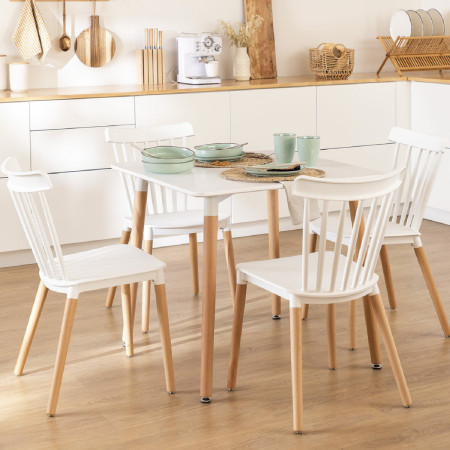 Conjunto Comedor Mesa Rectangular Blanca y 4 Sillas de Madera de Haya Morgan Blanco Thinia Home Conjuntos de Mesa y Sillas de Co