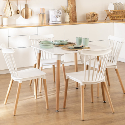 Conjunto Comedor Mesa Rectangular Blanca y 4 Sillas de Madera de Haya Morgan Blanco Thinia Home Conjuntos de Mesa y Sillas de Co
