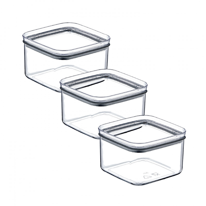 Pack 3 Recipientes herméticos para guardar alimentos Quadrado pequeno 10.5x10.5x7.5cm 7house Acessórios de cozinha 1