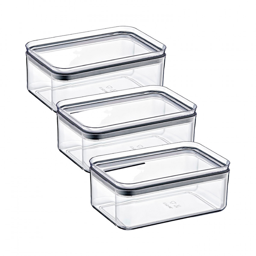 Embalagem com 3 recipientes herméticos para guardar alimentos Pequeno retangular 10.5x16.5x7.5cm 7house Acessórios de cozinha 1