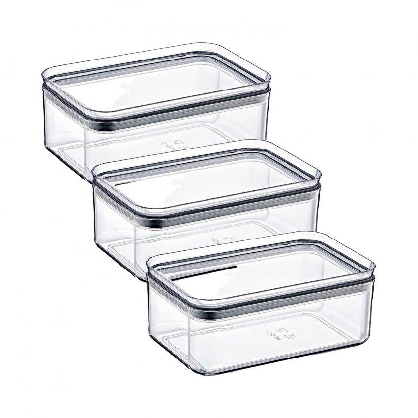 Pack 3 Recipientes Herméticos para Alimentos Pequeño Rectangular 10.5x16.5x7.5cm 7house Accesorios de Cocina 1