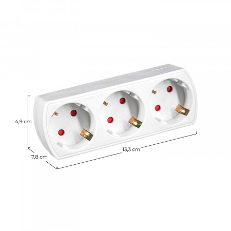 Adaptador/Conector 3 Tomas Schuko Frontal Blanco 7hSevenOn Bases Múltiples 5