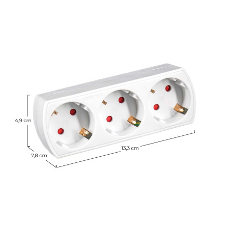 Adaptador/Conector 3 Tomas Schuko Frontal Blanco 7hSevenOn Bases Múltiples 5
