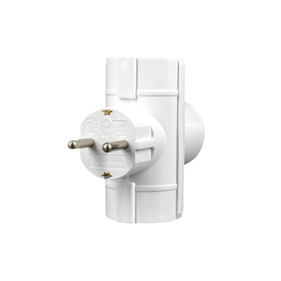 Adaptador/Conector 3 Tomas Schuko Lateral Blanco 7hSevenOn Bases Múltiples 3