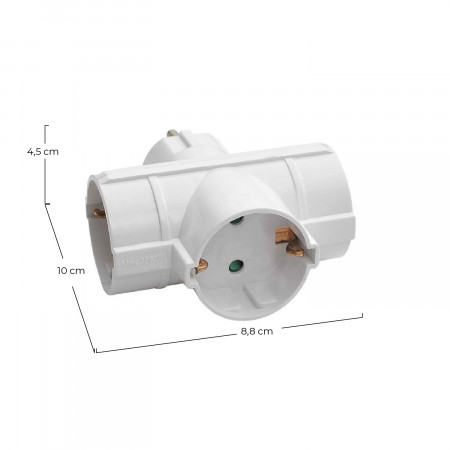Adaptador/Conector 3 Tomas Schuko Lateral Blanco 7hSevenOn Bases Múltiples 5