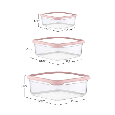 Set 3 Recipientes Herméticos para Alimentos, de forma Cuadrada 7house Accesorios de Cocina 4