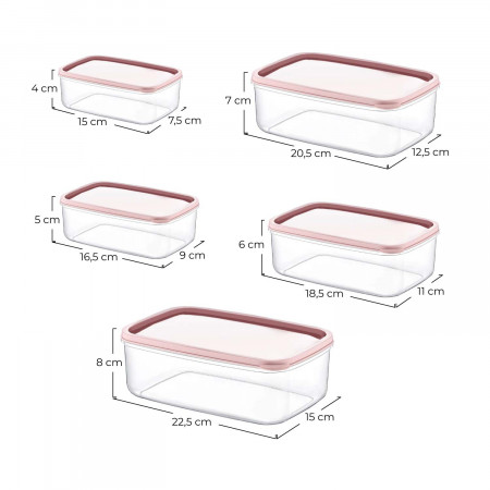 Conjunto de 5 recipientes herméticos para alimentos, rectangulares 7house Acessórios de cozinha 4