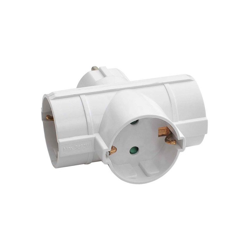 Adaptador/Conector 3 Tomas Schuko Lateral Blanco 7hSevenOn Bases Múltiples 1