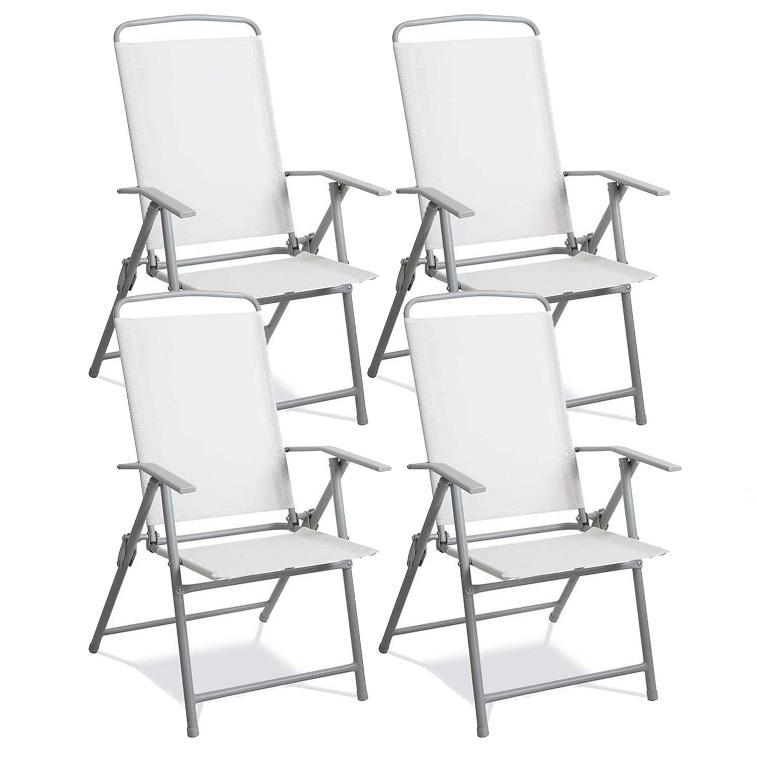 Pack 4 Sillas Plegables de Textil Blanco y Estructura de Acero Gris GH91